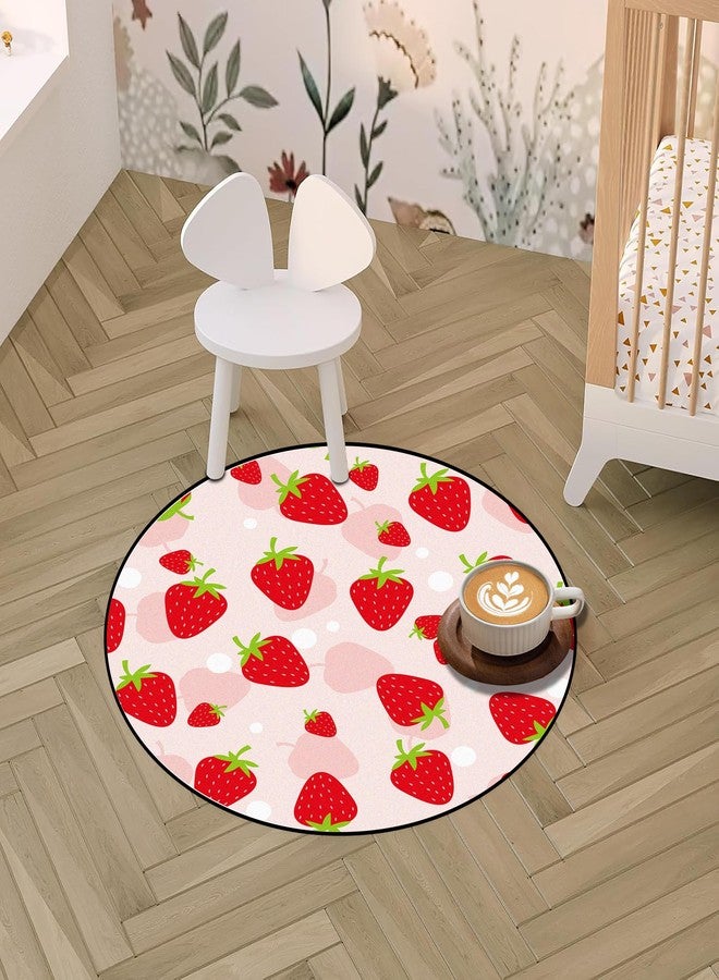FUYEUN 3Ft Round Strawberry Rug Kwaii Pink Circle Rugs for Bedroom Dorm Living Room Cute Area Rug Floor Mat Pad Doormat Carpet, 3'X3'(90x90cm) - Image 5
